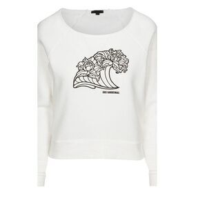 Dos Gardenias Women's Fleece Wave Raglan Pullover Sweater White Size 4 medium‎